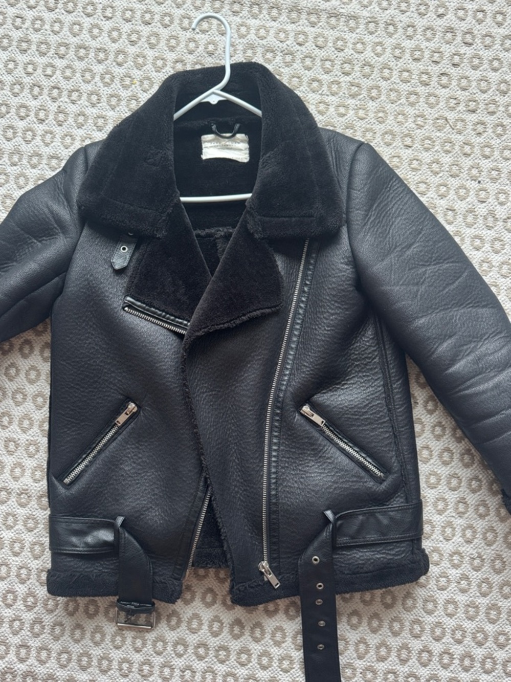 Zara Black Faux Shearling Biker Jacket